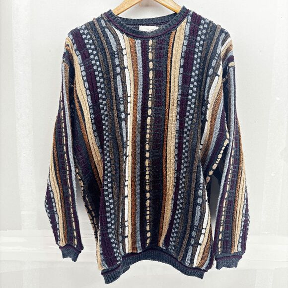 La Vane New York Coogi Style Pull Over Textured Purple Blue Sweater Size XL - Picture 1 of 6